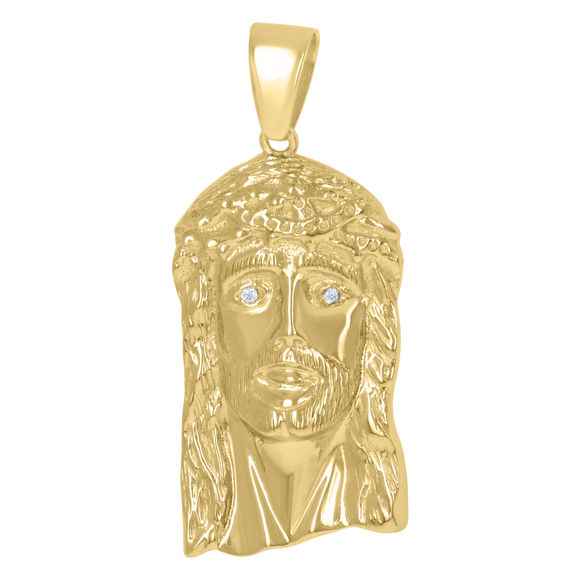 925 Sterling Silver Mens Cubic-Zirconia Jesus Religious Charm Pendant